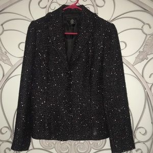 Black tweed blazer with pink/white specks